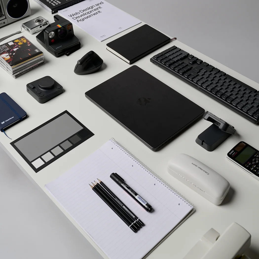 Neatly organized workspace — representing the design phase.